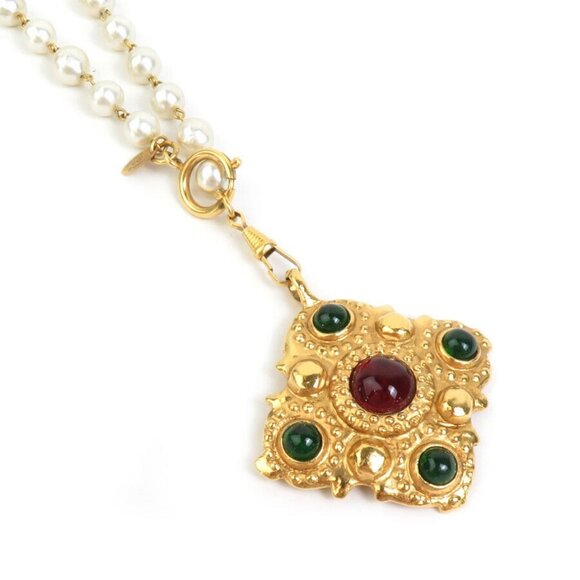Auth CHANEL Necklace Gold/Off White Metal/Faux Pearl/Glass Stone - e58777a - Picture 1 of 9